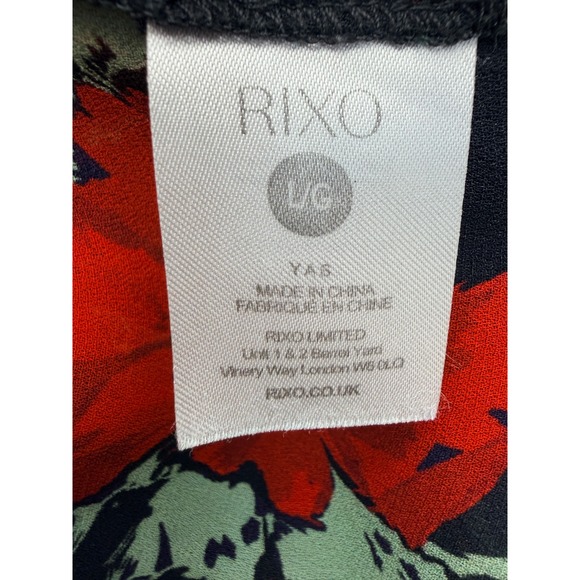 RIXO Yas Dress Black Red Floral Print Square Neck Long Sleeve Tiered Midi Dress - Picture 6 of 11